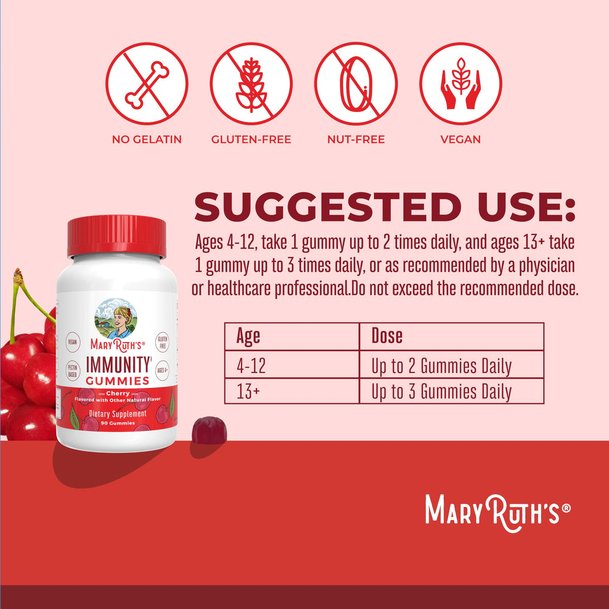 Mary Ruth's 5-1 Immunity Gummies with Elderberry for Kids & Adults | Cherry | Pectin Based | Vegan | 90 Count MARYRUTH'SBuy Supplements Australia