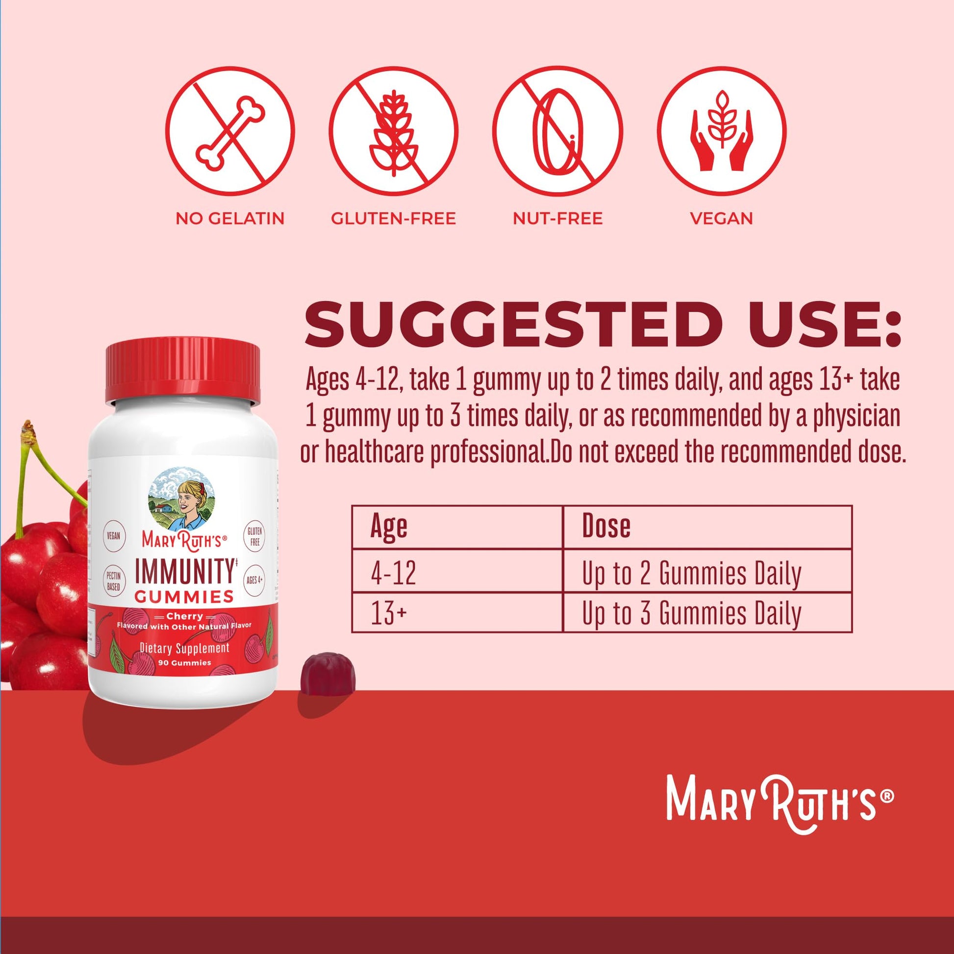 Mary Ruth's 5-1 Immunity Gummies with Elderberry for Kids & Adults | Cherry | Pectin Based | Vegan | 90 Count MARYRUTH'SBuy Supplements Australia