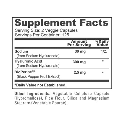 NusaPure Hyaluronic Acid 300mg 250 Veggie Capsules (Non-GMO, Vegan) NusaPureBuy Supplements Australia