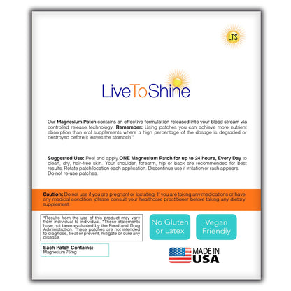 Magnesium Patches for Men and Women - Sleep Support & Relaxation, Muscle Recovery, Nerve Function - USA Made - 30 Premium Fast-Acting, Slow-Release Patches - Live To Shine Live To ShineBuy Supplements Australia