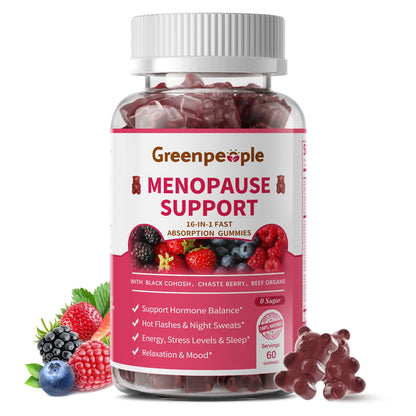 GREENPEOPLE Menopause Supplements for Women Gummies - 16-in-1 Dual Action Menopause Relief W/Black Cohosh, Vitex, Beef Organs for Hormone Balance, Hot Flashes, Night Sweats & Mood, Sugar-Free 60 CT GREENPEOPLEBuy Supplements Australia