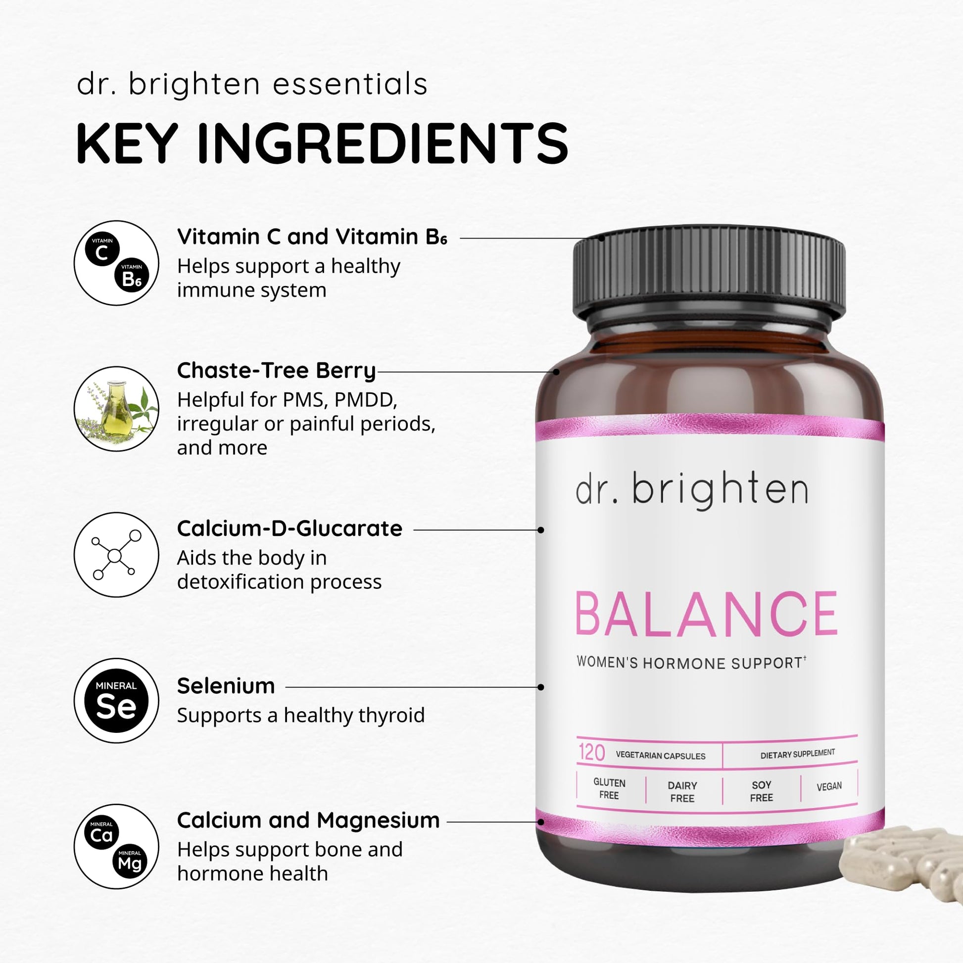 Dr. Brighten Balance - Hormone Balance for Women with Chasteberry and DIM - Targets Hormonal Acne, Period Issues, & PMS - Vegan, Non-GMO Dr. BrightenBuy Supplements Australia