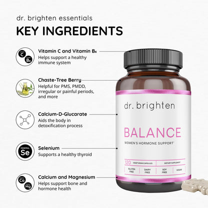 Dr. Brighten Balance - Hormone Balance for Women with Chasteberry and DIM - Targets Hormonal Acne, Period Issues, & PMS - Vegan, Non-GMO Dr. BrightenBuy Supplements Australia