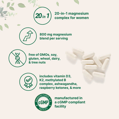 Magnesium Complex for Women, 240 Vegetarian Capsules | 20-in-1 Formula - Magnesium Blend with Vitamin D3, K2 Micro Ingredients canada supplements