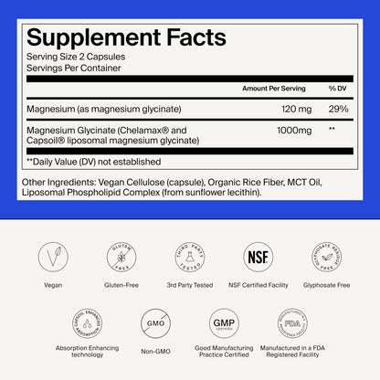 Magnesium Glycinate 1000mg - Liposomal Magnesium Bisglycinate for Max Absorption - Extra Strength to Support Body and Mind, Non-Laxative, Vegan, Gluten-Free - 120 Capsules The Absorption CompanyBuy Supplements Australia