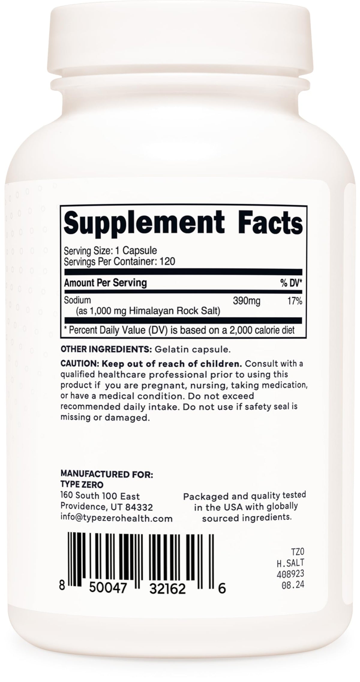 Type Zero Himalayan Rock Salt Capsules (120 Capsules) (1000mg per Serving) Type ZeroBuy Supplements Australia