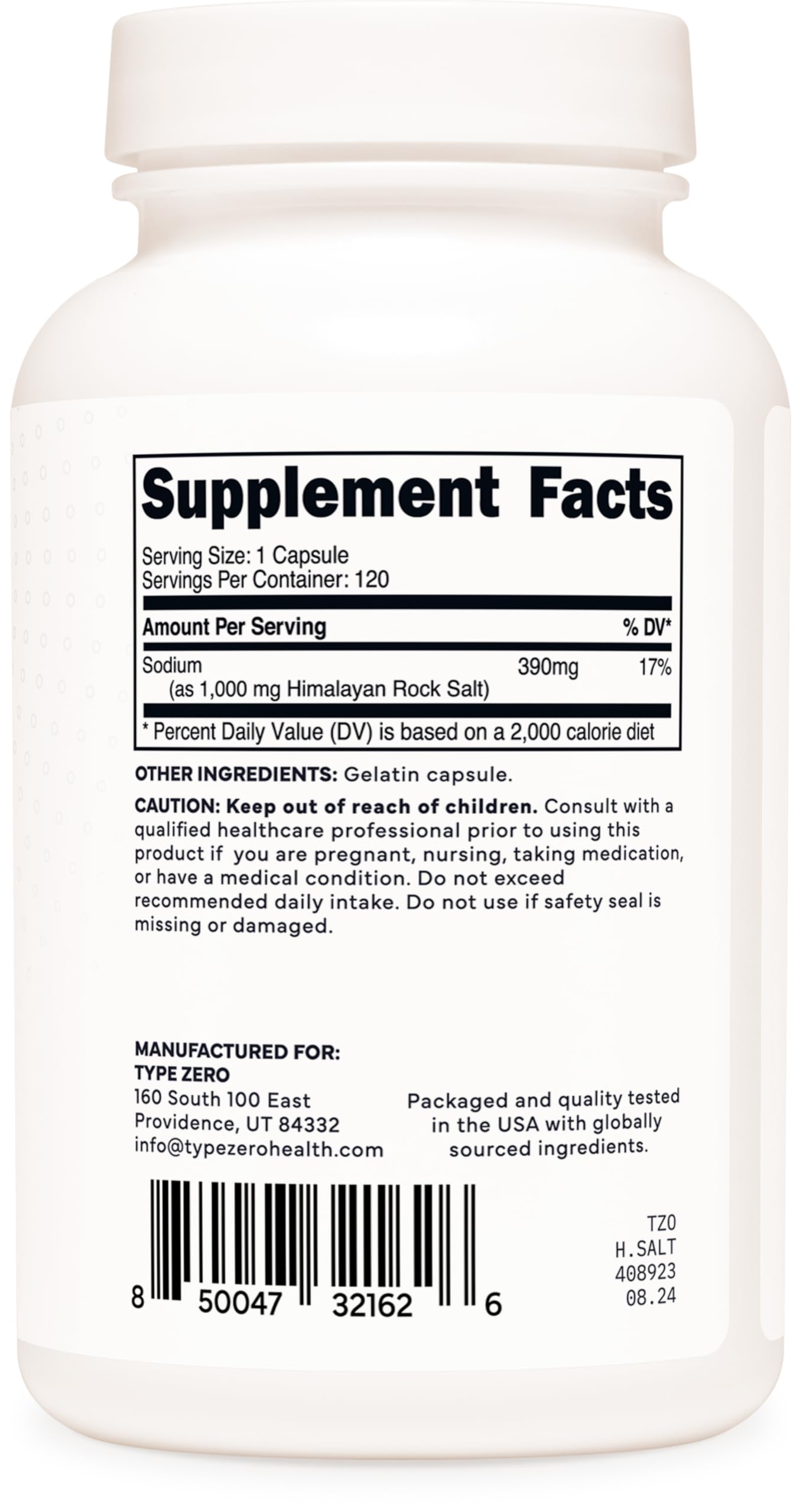 Type Zero Himalayan Rock Salt Capsules (120 Capsules) (1000mg per Serving) Type ZeroBuy Supplements Australia