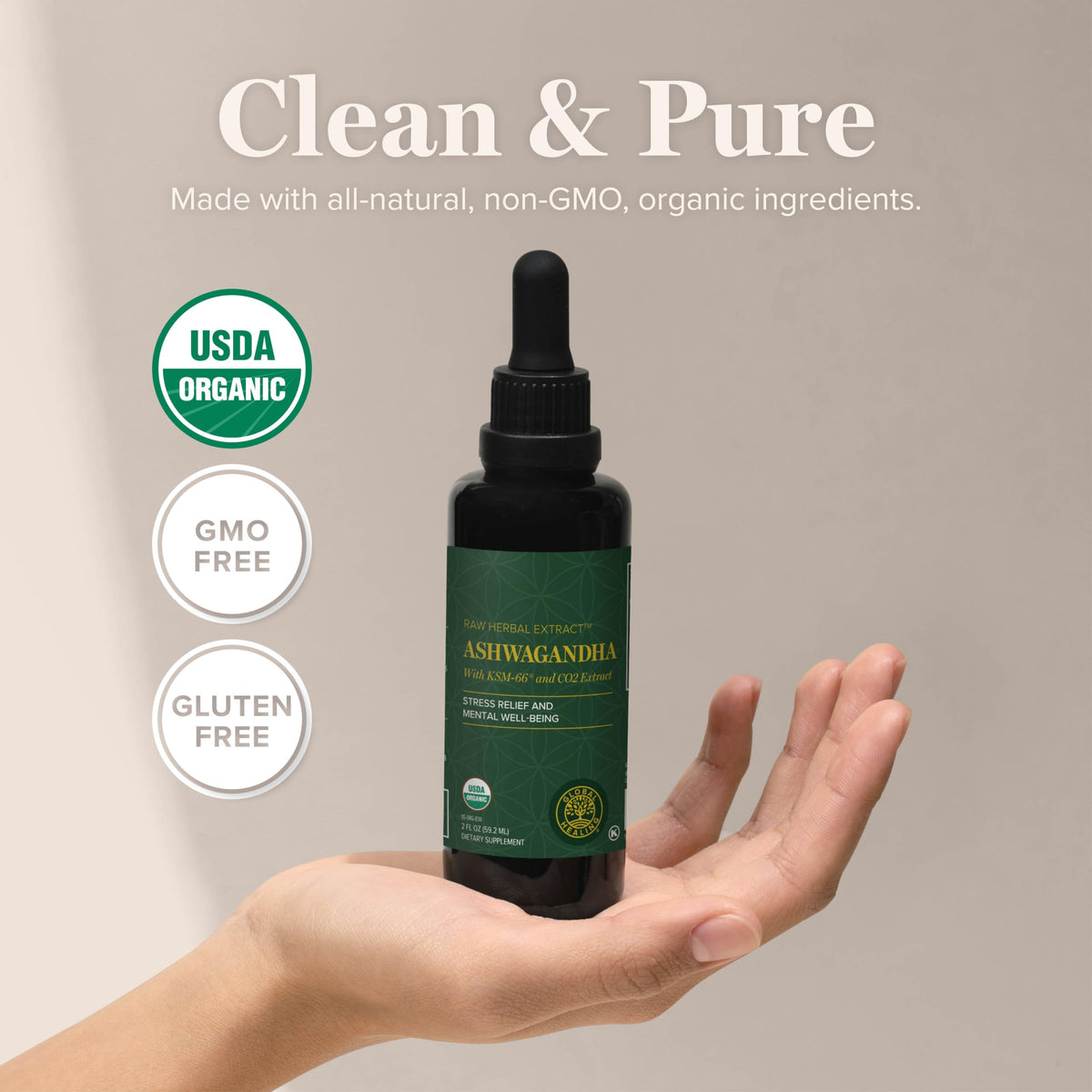 Global Healing Center - Organic Ashwagandha Supplements Drops - KSM-66 Ashwagandha Extra Strength for Men & Women, Helps Promote Relief from Stress, Mood Support, Organic (2 Fl Oz) Global Healing CenterBuy Supplements Australia