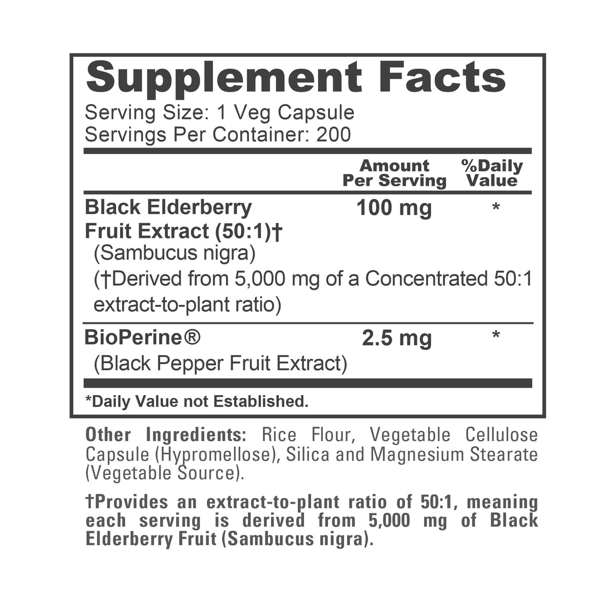 NusaPure Black Elderberry 50:1 Extract, 100 mg Equivalent to 5,000mg per Veggie Capsules, 200 Count (Vegan, Non-GMO, Bioperine) Dietary Supplement NusaPureBuy Supplements Australia