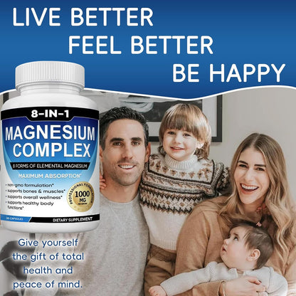 Magnesium Complex Supplement 8 Elemental 1000mg with Glycinate,Citrate for Muscle, Recovery, Stress, Energy, Bone Health, Vegan Non-GMO 180 Capsules, Magnesium Supplement for Women, Men, 2 Bottle caicieter buy supplements Au