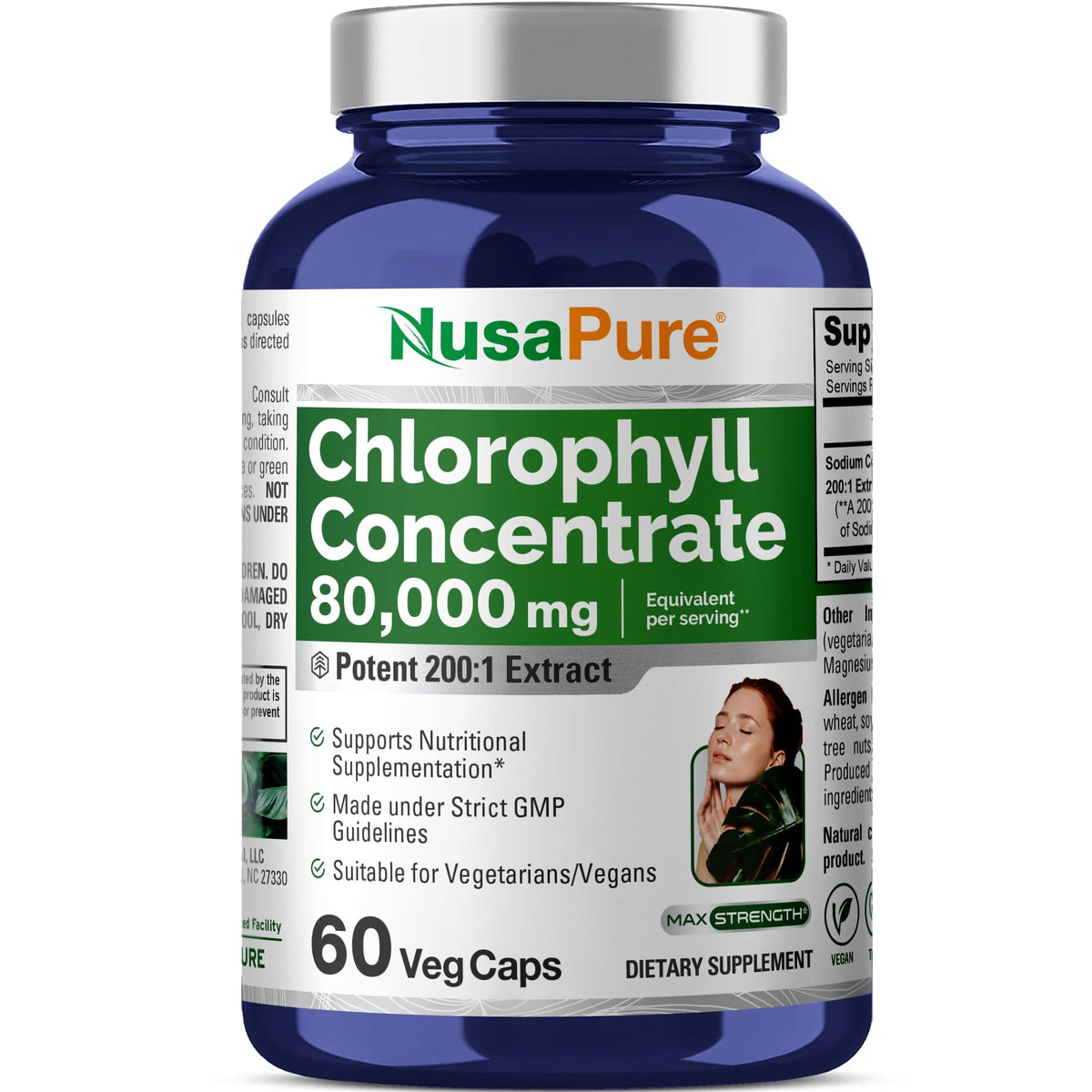 NusaPure Chlorophyll 200:1 Extract, 400 mg Equivalent to 80,000mg 60 Veggie Caps (Equivalent 80000mg per Serving, Non-GMO, Vegan) Sodium Copper Chlorophyllin NusaPureBuy Supplements Australia