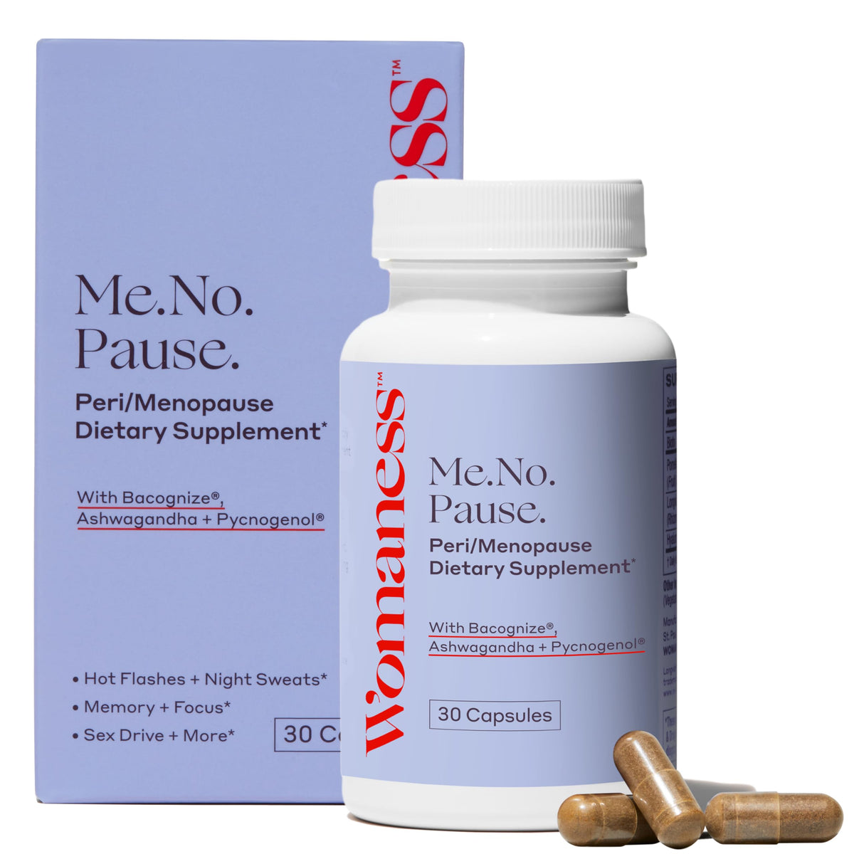 Womaness Menopause Supplements for Women - Hormone Balance for Women Perimenopause and Menopause - Ashwagandha, Pycnogenol and Bacognize for Hot Flashes, Brain Fog and Mood Hormone Free - 30 Capsules WomanessBuy Supplements Australia