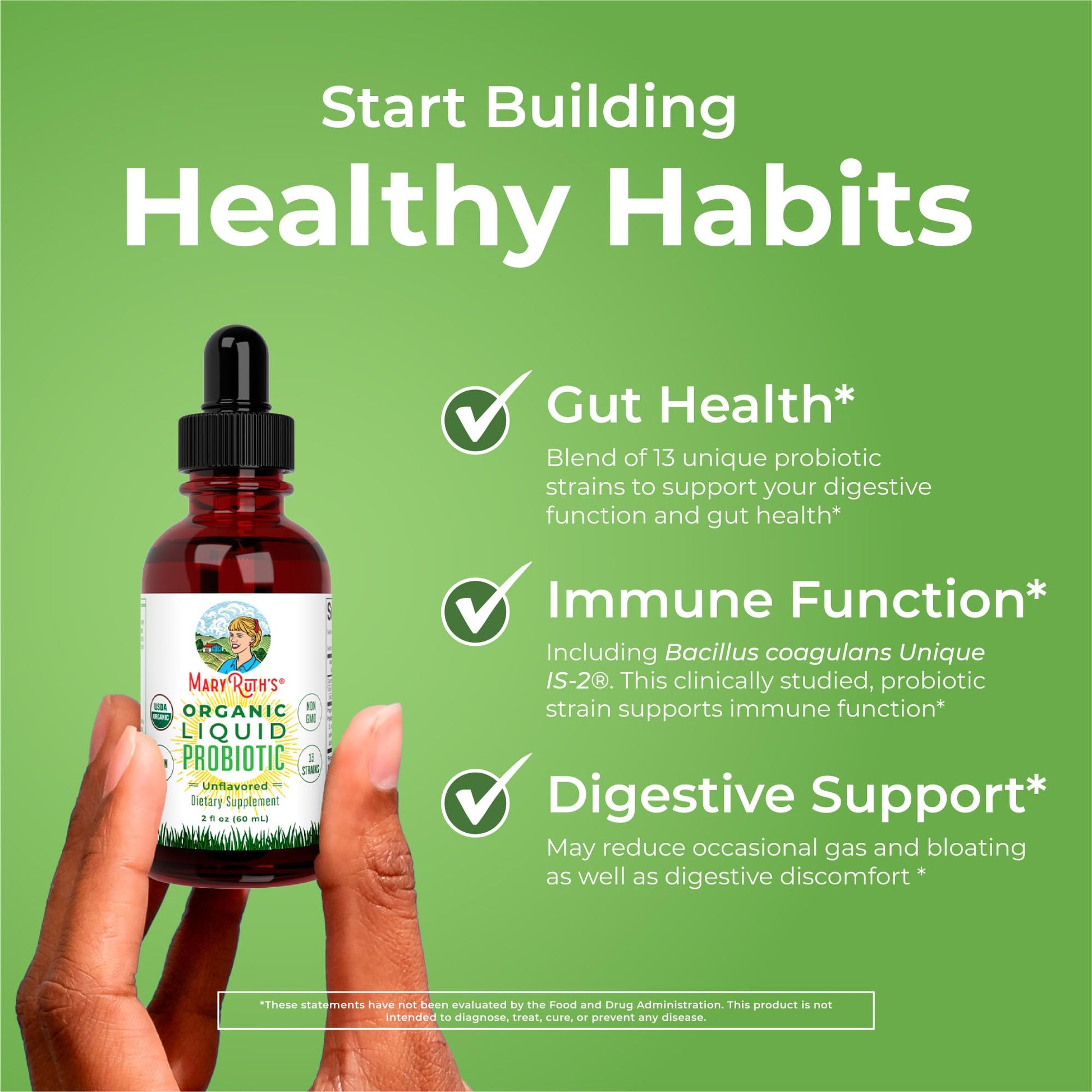 MaryRuth Organics Liquid Probiotic for Ages 4+ | 2 Billion CFU | 13 Probiotic Strains | Gut Health & Digestive Support | Gas & Bloating Support | Vegan | Gluten Free | Travel-Friendly | 20 Servings MARYRUTH'SBuy Supplements Australia