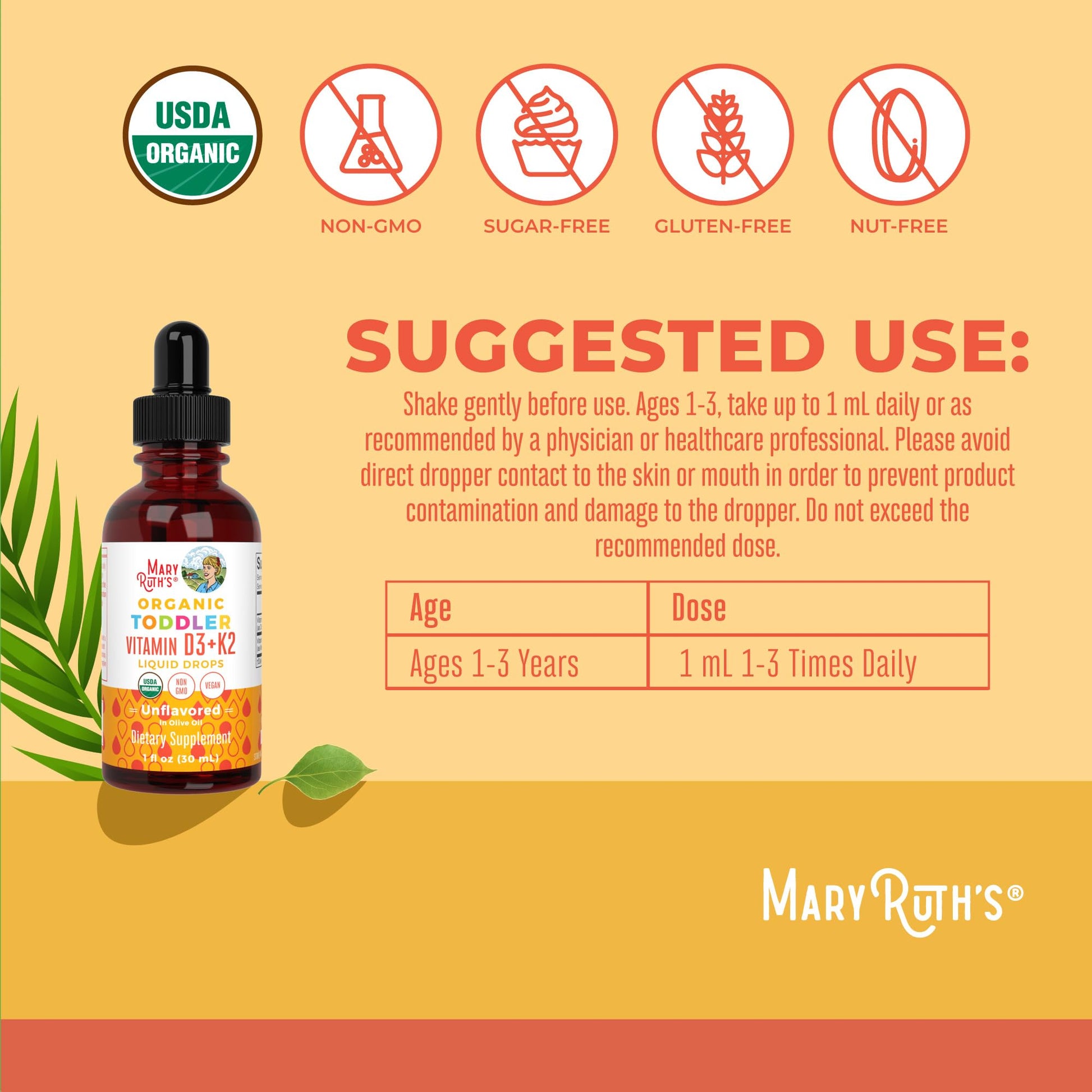 MaryRuth Organics Vitamin D3 | Vitamin K2 | Vitamin D3 K2 Drops | K2 D3 Vitamin Liquid Supplement for Toddlers | Kids Supplement for Calcium Absorption Strong Bones | Vegan | Gluten Free | 1 Fl Oz MARYRUTH'SBuy Supplements Australia