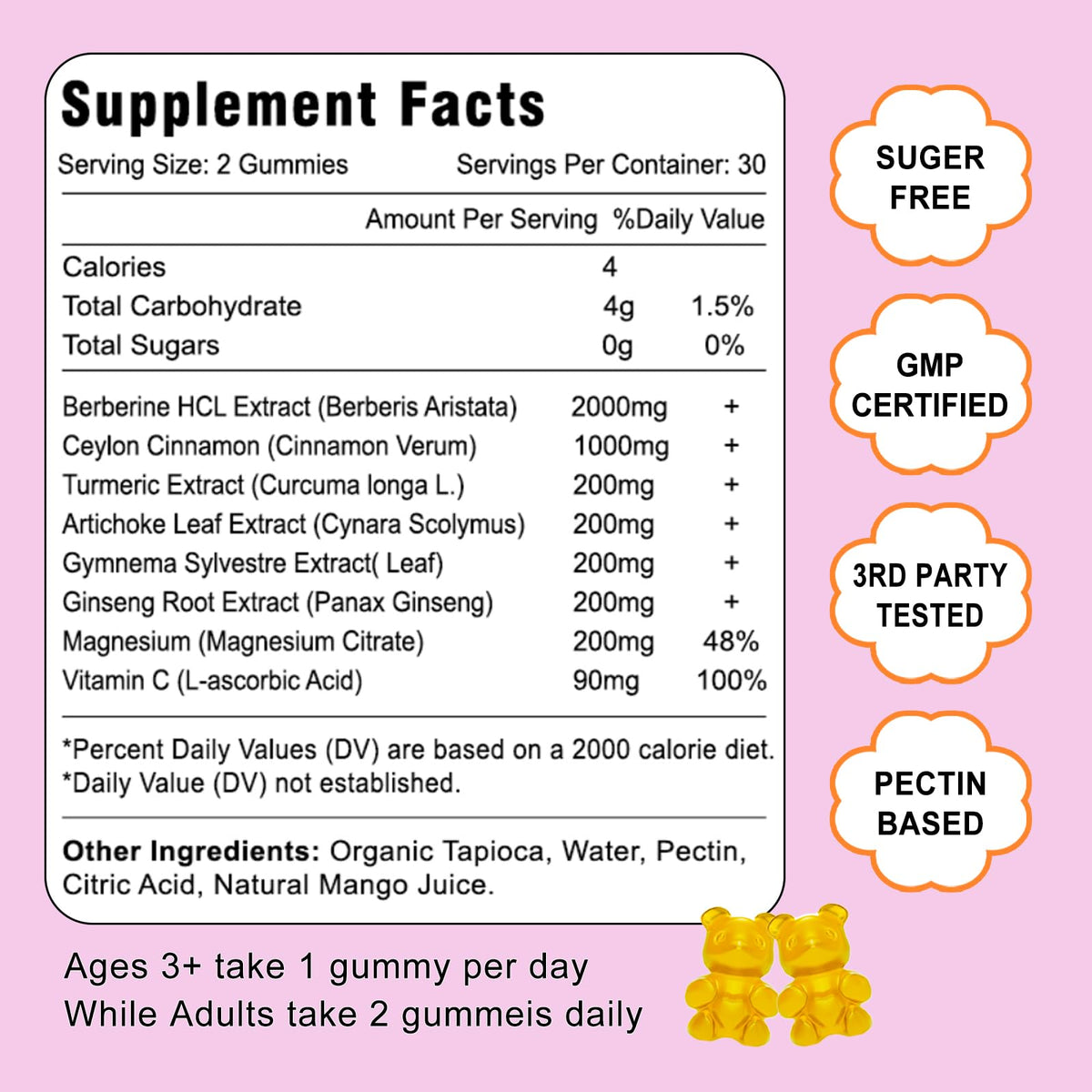 2 Pack Berberine with Ceylon Cinnamon Gummies, 2000mg High Potency Berberine HCI VZOXAINSBuy Supplements Australia