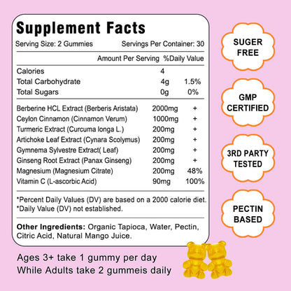 2 Pack Berberine with Ceylon Cinnamon Gummies, 2000mg High Potency Berberine HCI VZOXAINSBuy Supplements Australia