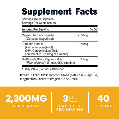 Type Zero Turmeric with Bioperine (120 Capsules) (2300mg per Serving) - GMO Free, Gluten Free, 3rd Party Tested Type ZeroBuy Supplements Australia