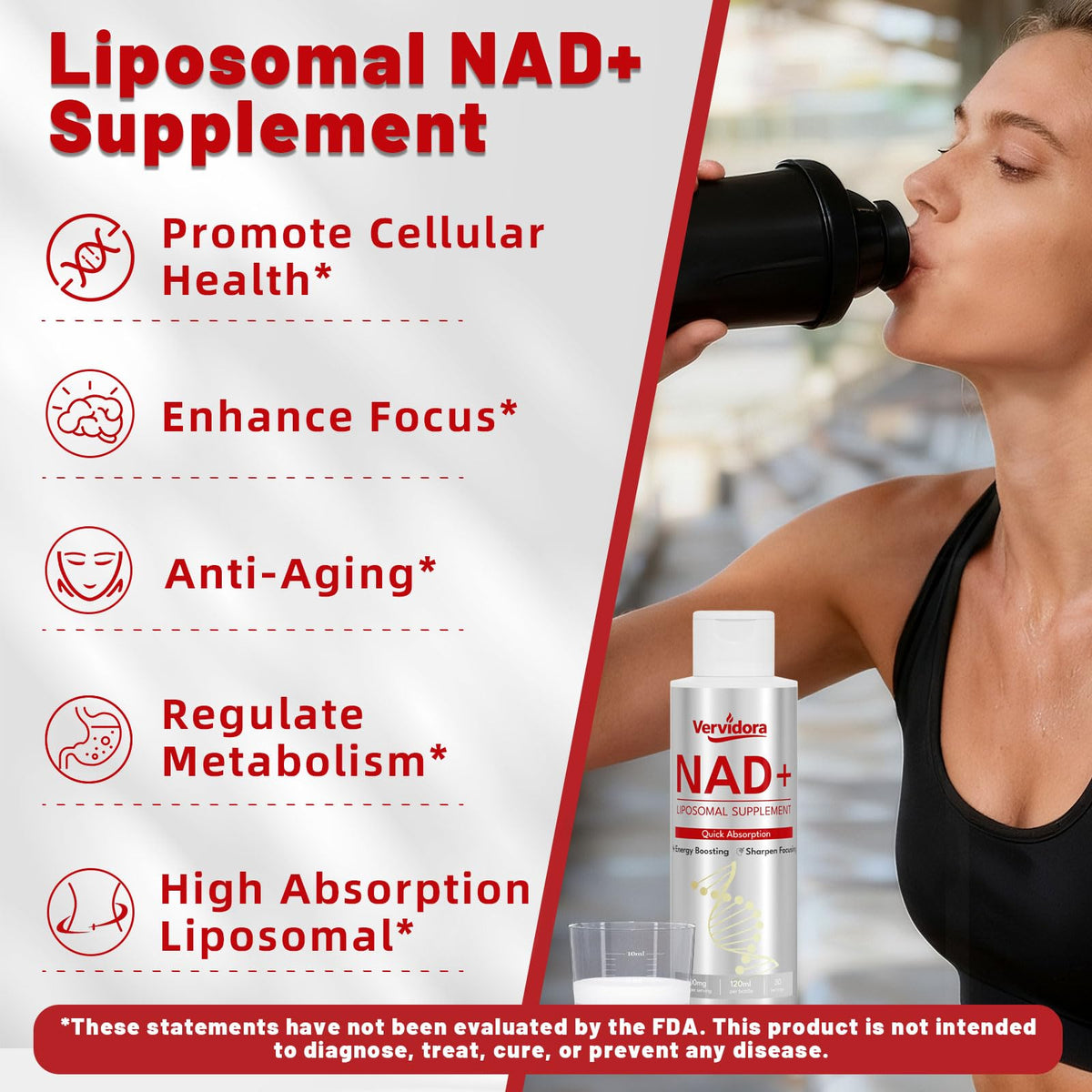 Vervidora Liposomal NAD+ Supplement, NAD+ Liquid Supplement with High Absorption for Anti-Aging, Cellular Health, Enhance Focus, Energy&Metabolism Support, Liposomal NAD+ Supplements for Women& Men VervidoraBuy Supplements Australia