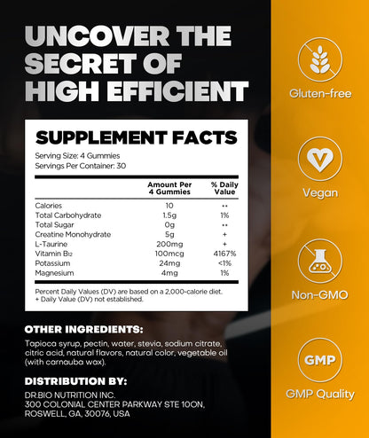 Instant Boost Creatine Monohydrate Gummies, Complex Formula with Real 5000mg Creatine, L-Taurine, B12, Mg & K, Pre-Workout Creatine for Women & Men to Support Energy