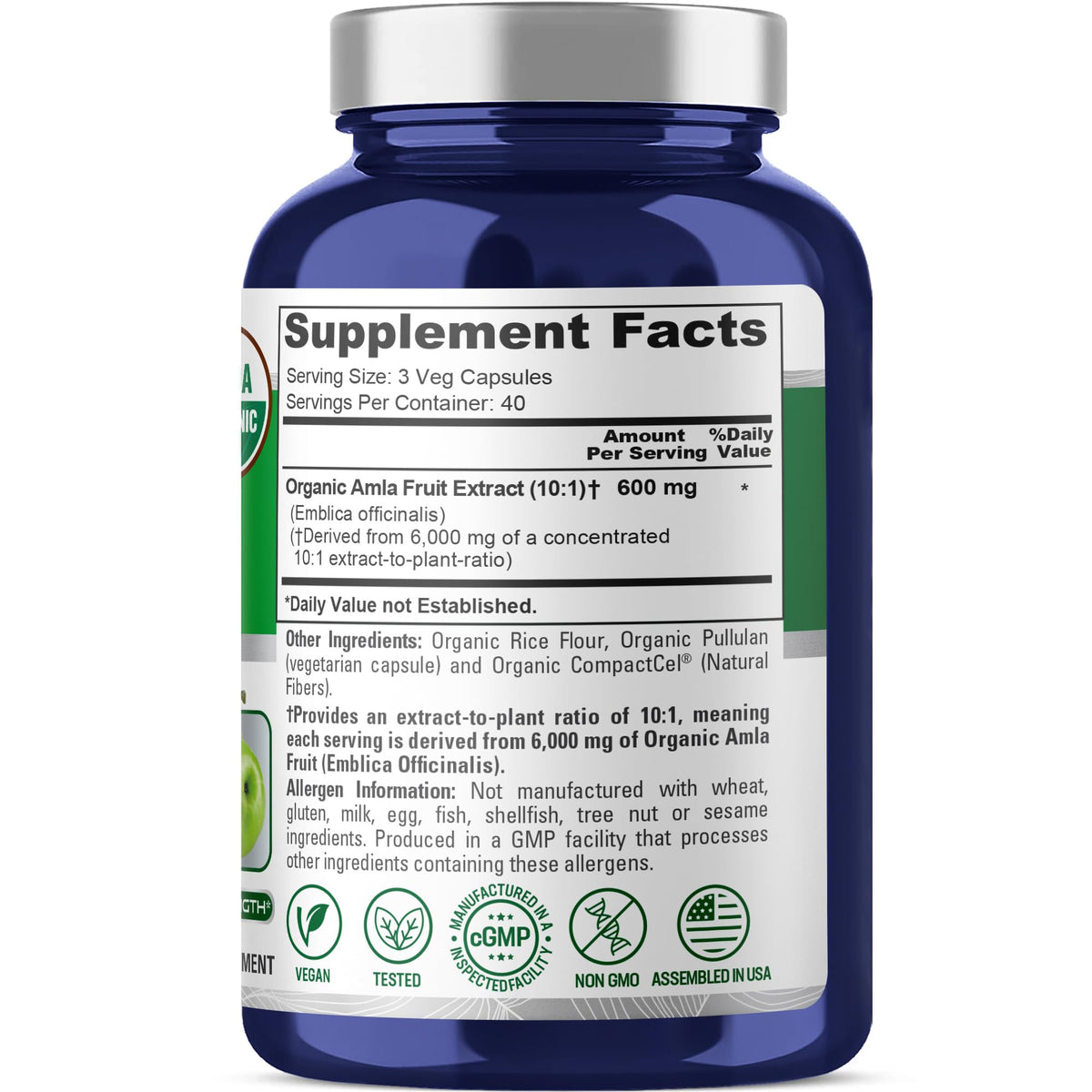 NusaPure Organic Amla Capsules 10:1 Extract, 600 mg Equivalent to 6,000mg | 120 Count | Amalaki Fruit | USDA, Vegan, Non-GMO Supplement NusaPureBuy Supplements Australia