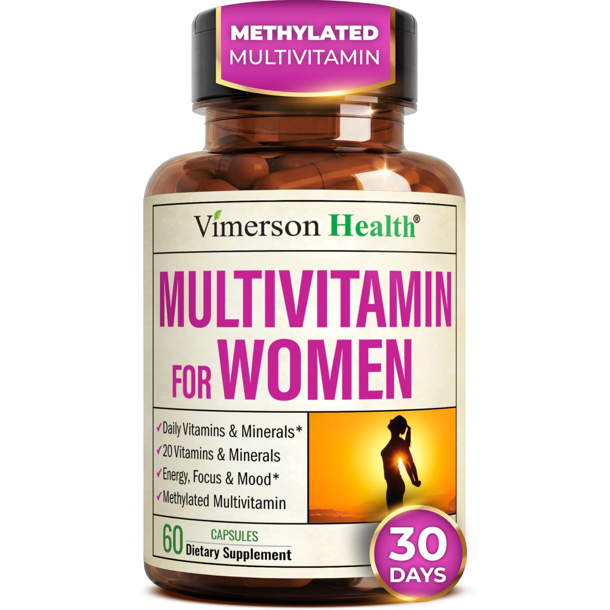 Multivitamin for Women with Methylated Vitamins and Chelated Minerals for Energy, Focus and Immune Health
