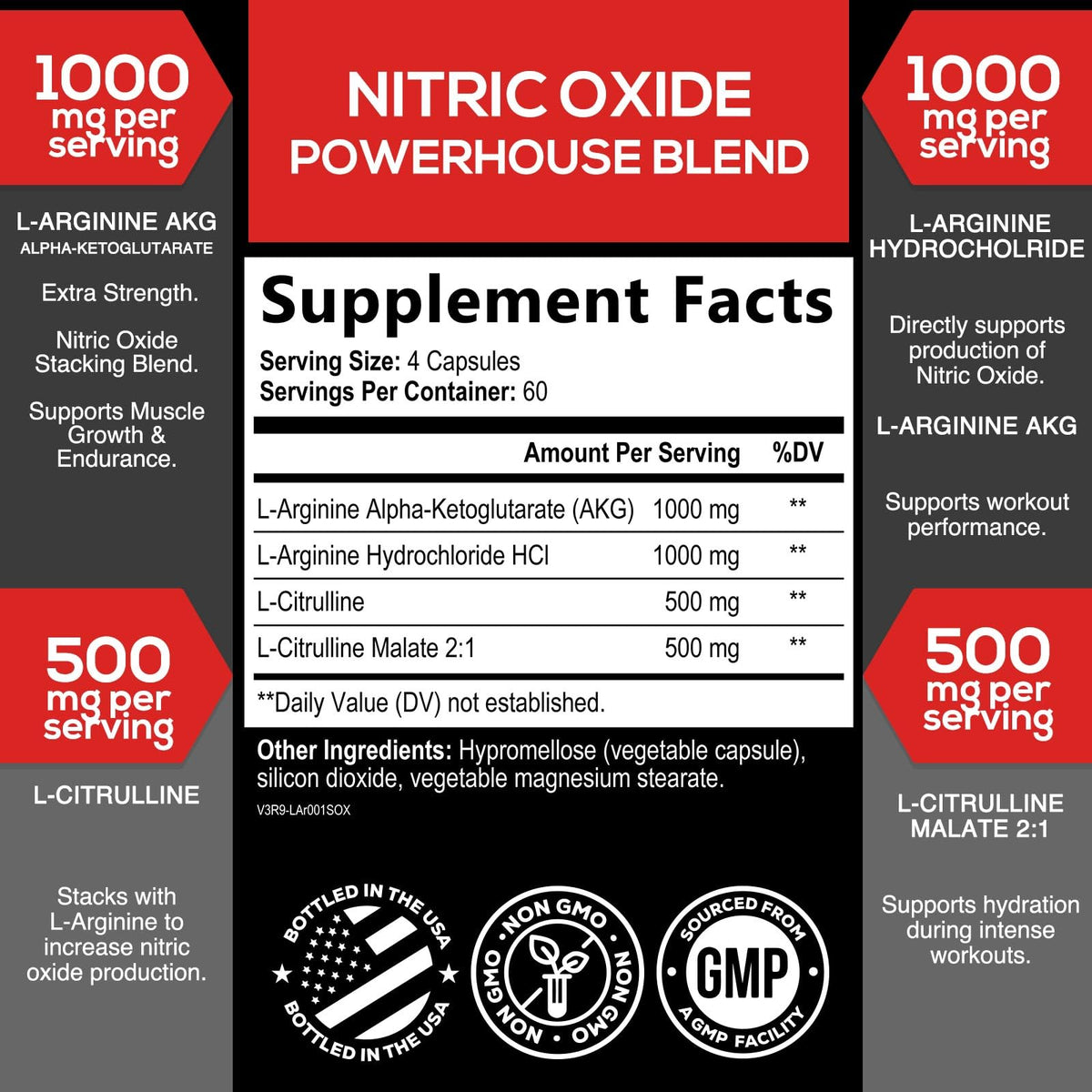 Extra Strength Nitric Oxide Booster - 3X Strength L-Arginine AKG & Citrulline Malate - Men & Women Premium Pre Workout Nitric Booster - Natural Energy & Muscle Support