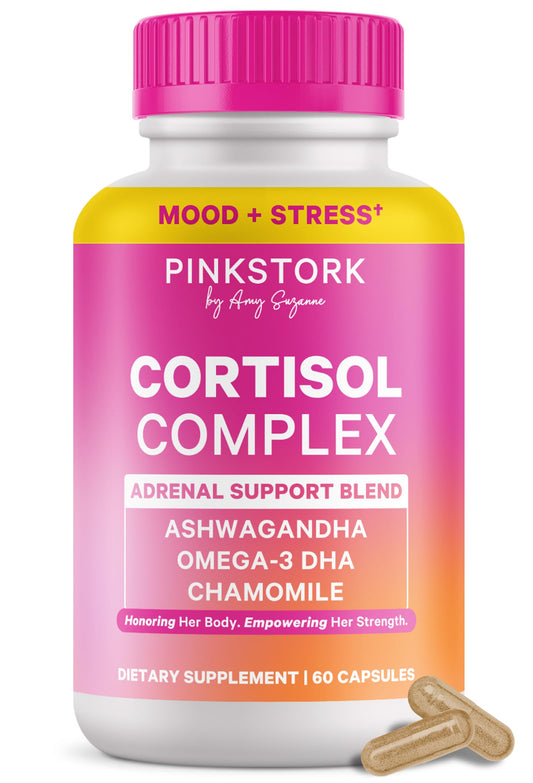Pink Stork Cortisol Supplements for Women - Adaptogenic Adrenal Support & Hormone Balance with Organic Ashwagandha, Omega 3 DHA, Saffron, Multivitamins - Mood Support - 60 Count Pink StorkBuy Supplements Australia
