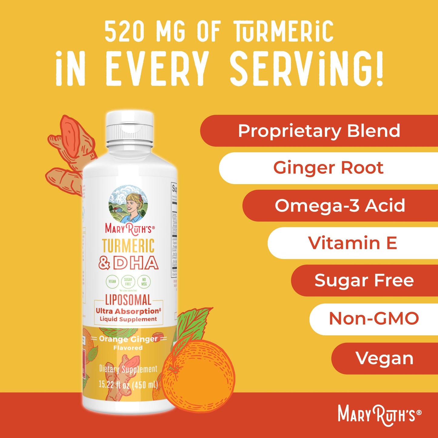 MaryRuth Organics | Liposomal Turmeric & DHA | Curcumin | Ginger Root Oil | Algal DHA & Vitamin E | Cognitive Function | Mood Support | Joint Health | Liquid Supplement | 15.22 oz MARYRUTH'SBuy Supplements Australia