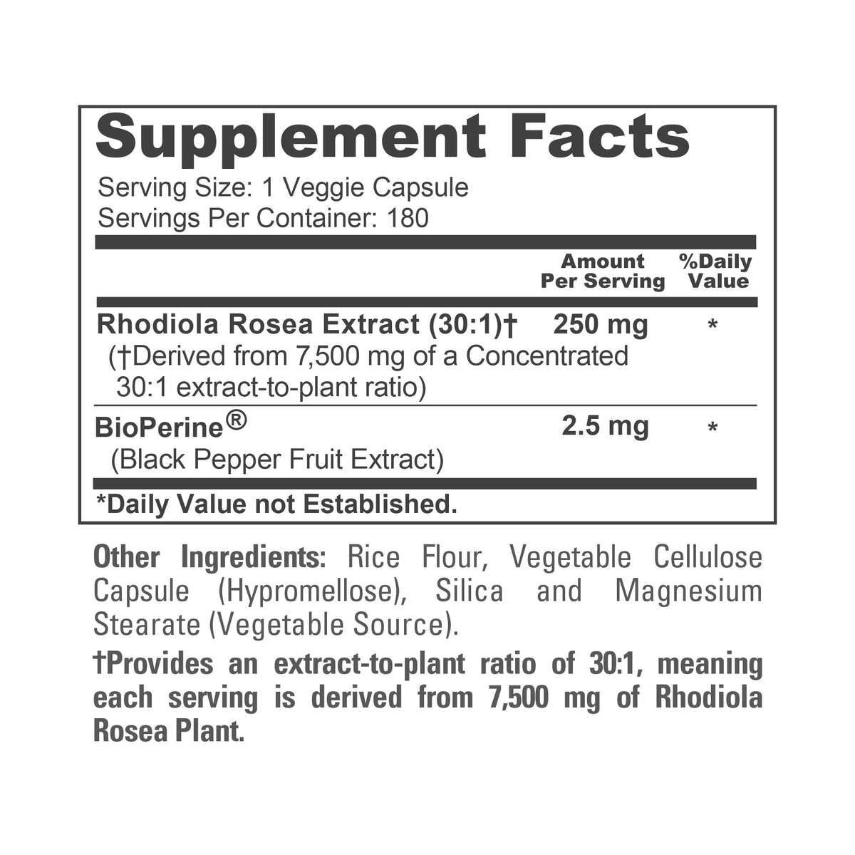 NusaPure Rhodiola Rosea 7,500mg 180 Veggie Capsules (Non-GMO, Extract 30:1, Vegan & Gluten-Free) Bioperine NusaPureBuy Supplements Australia