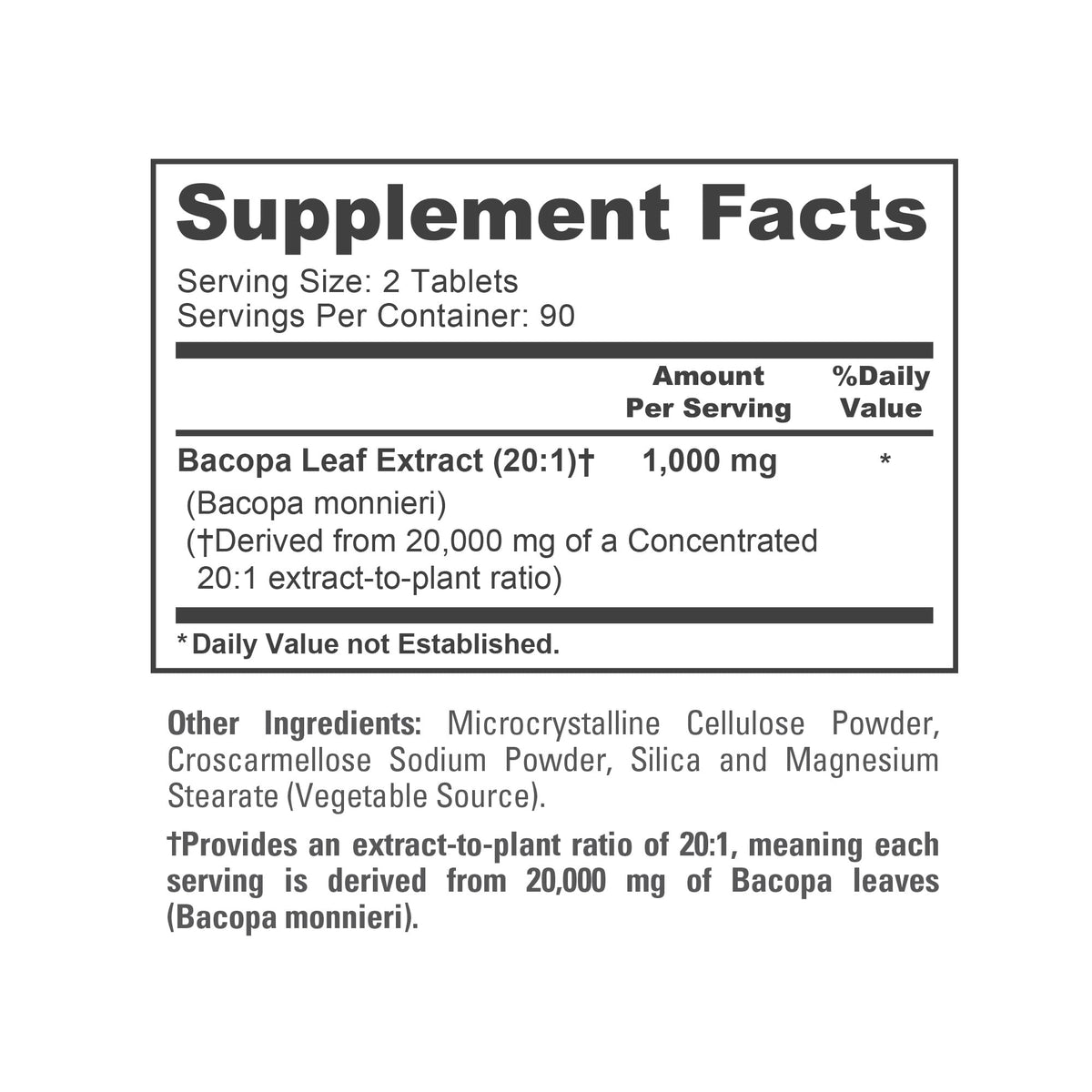 NusaPure Bacopa Leaf Monnieri Extract 20,000 mg 180 Tablets (Extract 20:1, Non-GMO, Gluten Free & Vegan) NusaPureBuy Supplements Australia