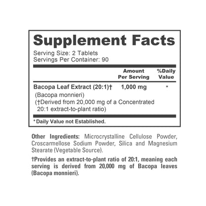 NusaPure Bacopa Leaf Monnieri Extract 20,000 mg 180 Tablets (Extract 20:1, Non-GMO, Gluten Free & Vegan) NusaPureBuy Supplements Australia