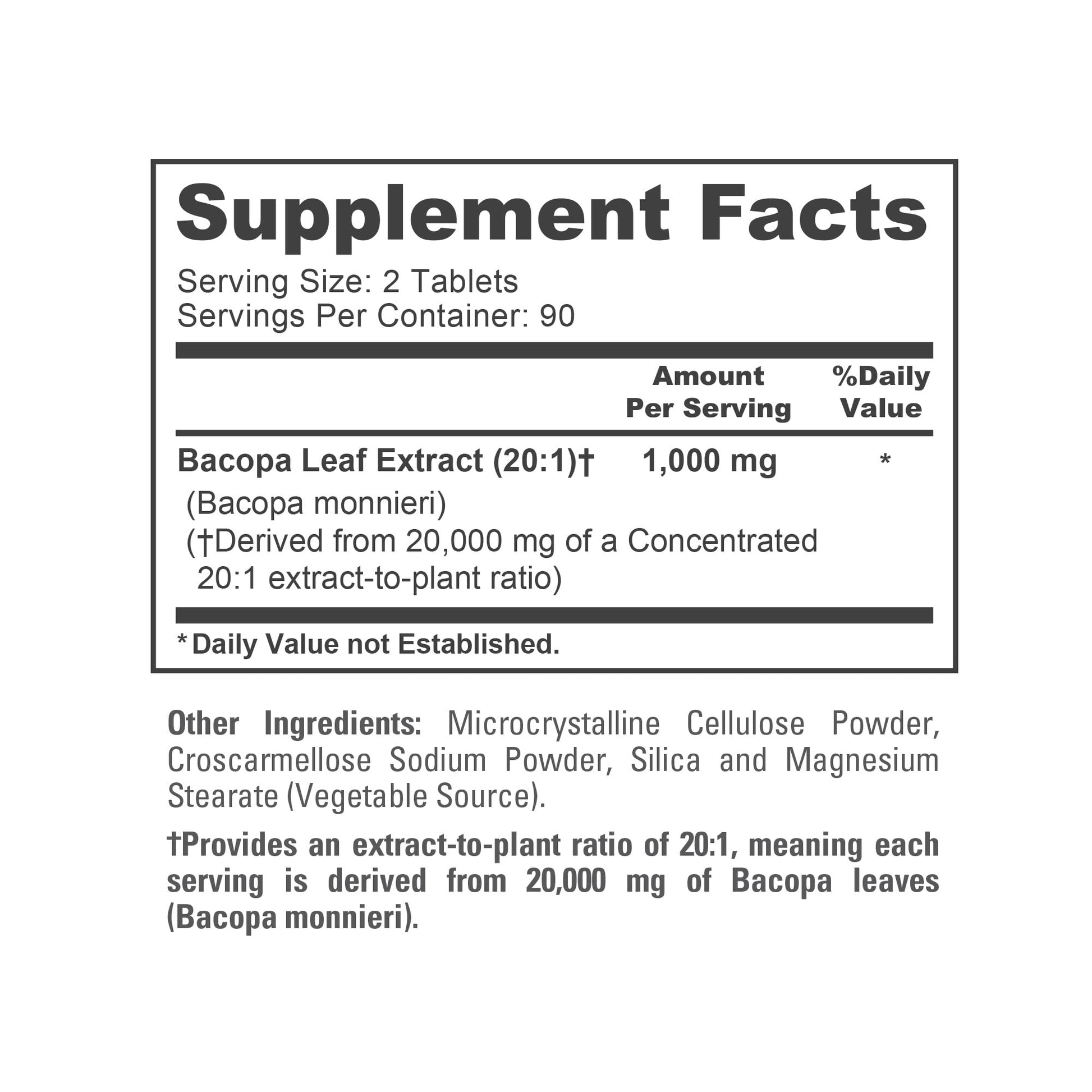 NusaPure Bacopa Leaf Monnieri Extract 20,000 mg 180 Tablets (Extract 20:1, Non-GMO, Gluten Free & Vegan) NusaPureBuy Supplements Australia