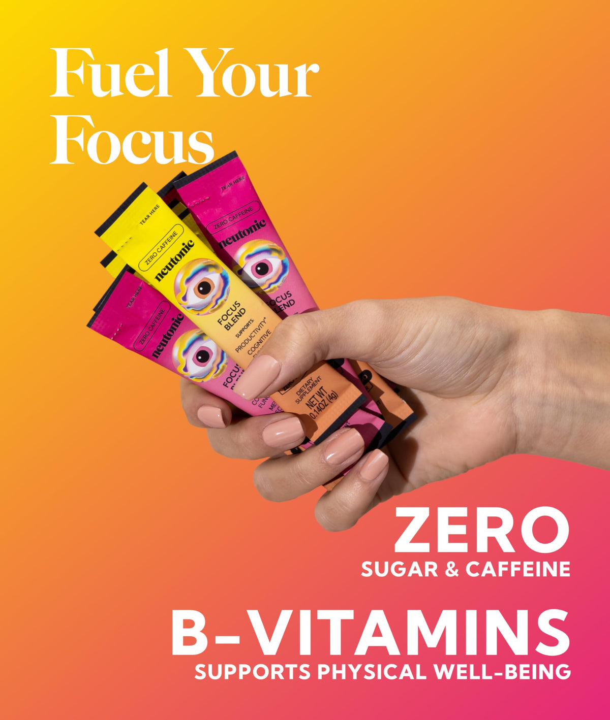 Neutonic Nootropic Focus Blend Powder | Peach Mango & Wild Berry 4 Sticks | Caffeine Free, Zero Sugar | Support Memory, Mental Clarity, Cognitive Function | Boost Focus, Energy, Brain Health NeutonicBuy Supplements Australia
