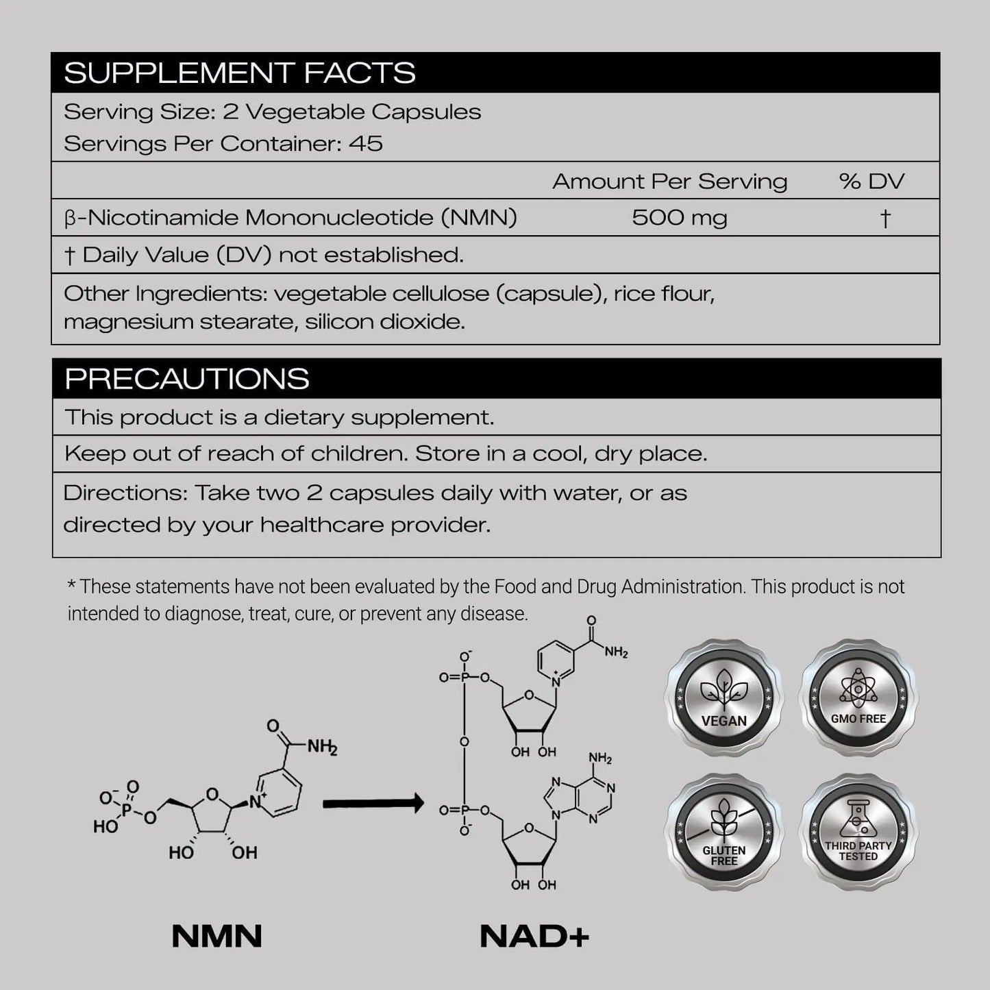 PEPAX NMN Supplement 500mg - 99% Pure NMN Supplement Capsules for Increased NAD Levels & Healthy Aging - Third Party Tested Stabilized Capsules, cGMP Certified, 90 Liposomal NMN (45 Servings) PEPAXBuy Supplements Australia