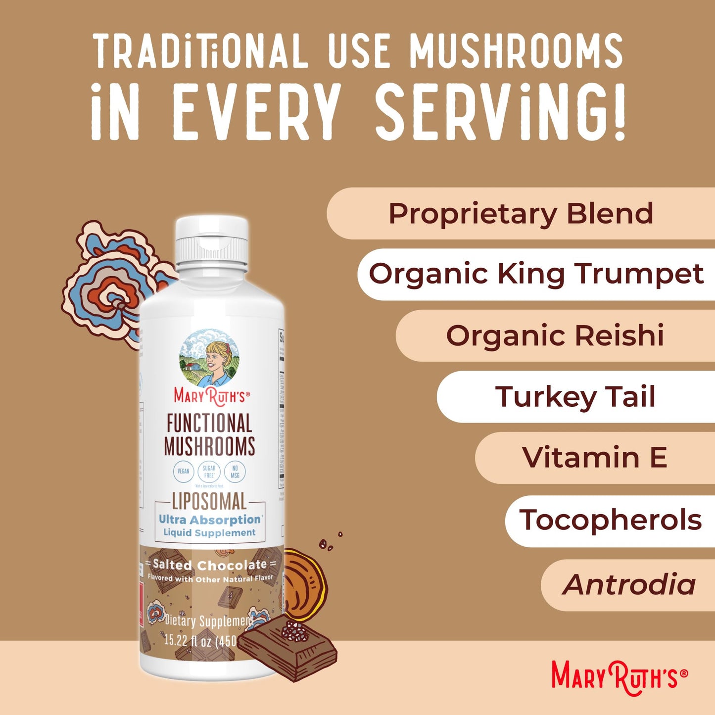 MaryRuth Organics Mushroom, Mushroom Supplement, Mushroom Liquid Vitamin, Reishi Mushroom Supplement for Immune Support, Turkey Tail Vitamin for Stress Relief, Vegan, Non-GMO, Gluten Free, 15.22 Fl Oz MARYRUTH'SBuy Supplements Australia