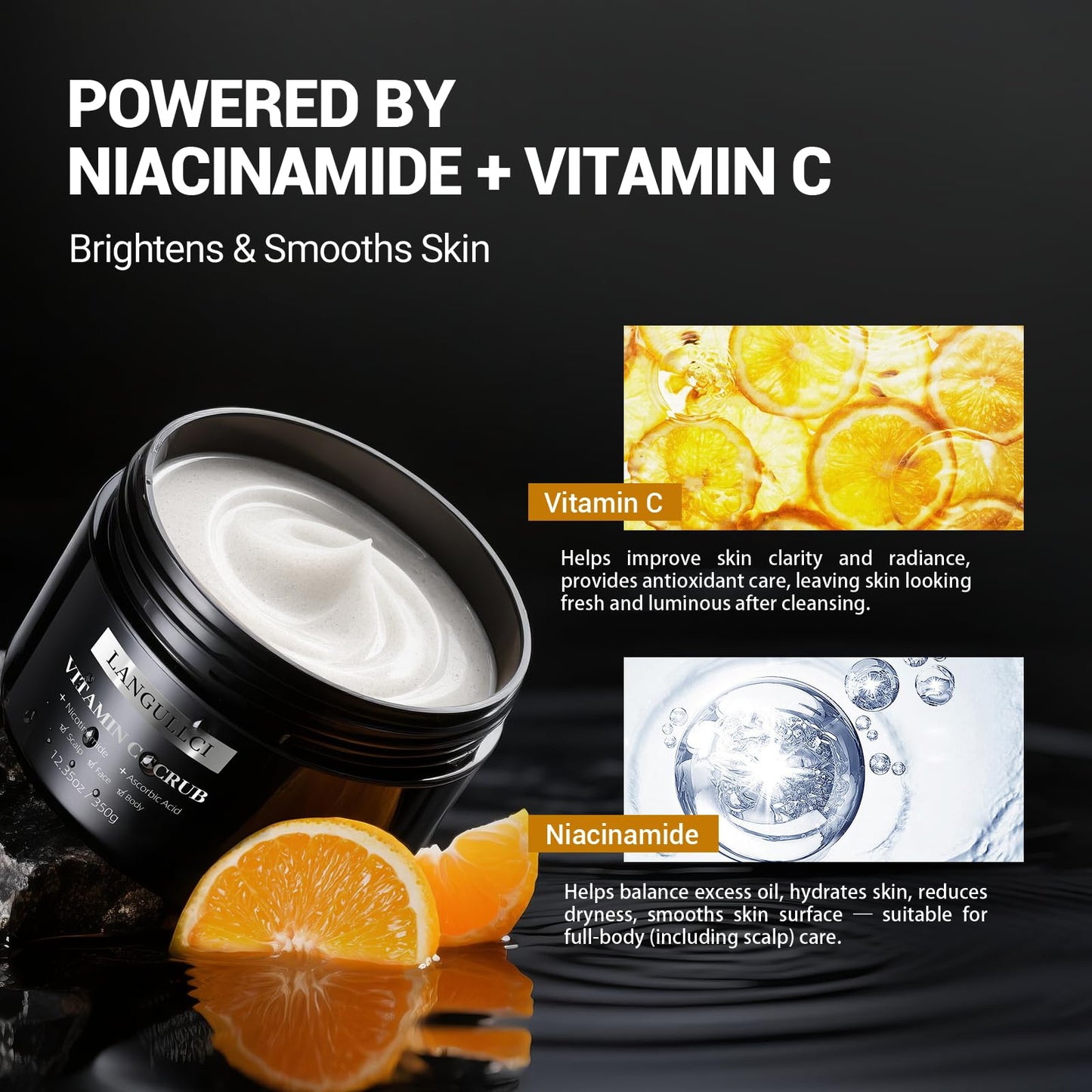 Face, Body & Scalp Scrub, 3-in-1 Gentle Microdermabrasion Exfoliating Scrub with Niacinamide & Vitamin C, Deep Cleansing, Oil Control, Dead Skin Removal, Pore-Refining for Smooth Radiant Skin, 12.3 oz LANGULLCI buy supplements Au