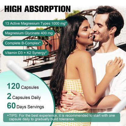 25-in-1 Magnesium Complex with Methylated B Complex Magnesium Glycinate Citrate Malate Taurate Gluconate Aspartate Carbonate D3 K2, Magnesium Supplement Totaria canada supplements
