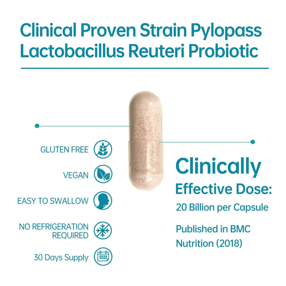 5-in-1 High Potency H. Pylori Probiotic, 1 Per Day - Supports Gastric Lining Integrity, Occasional Indigestion, Acid Comfort - Pylopass Lactobacillus Reuteri, Gluten Free, Vegan, 30ct, Made in Germany purmeoBuy Supplements Australia
