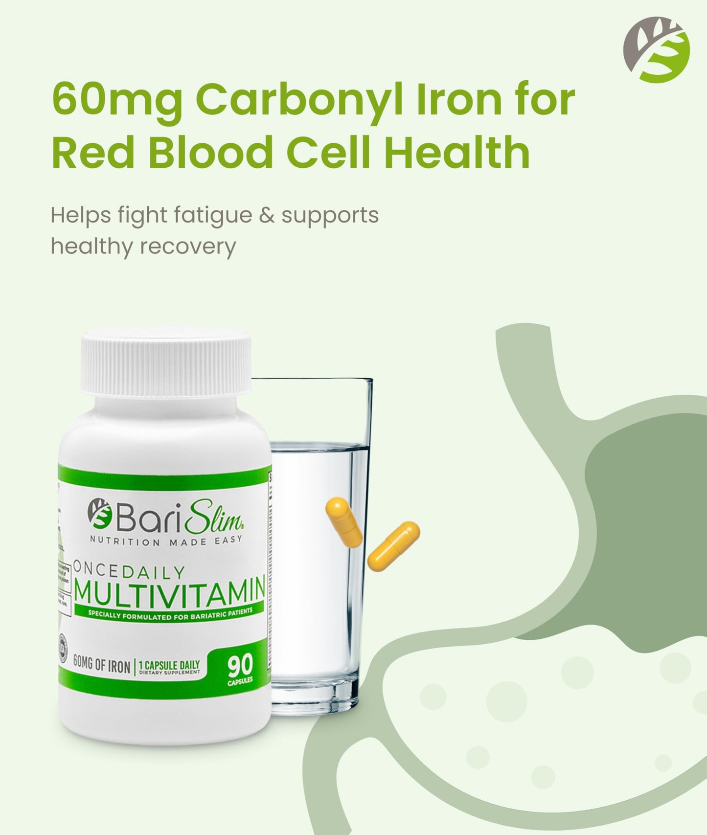 BariSlim Once Daily Bariatric Multivitamin Capsule - 60mg of Iron - Bariatric Vitamin & Supplement for Post WLS Surgery Including Gastric Bypass & Gastric Sleeve | 90 Day Supply BariSlim buy supplements Au
