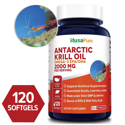 NusaPure Antarctic Krill Oil 2000 mg 120 Softgels, Omega-3 EPA 360mg, DHA 240mg NusaPureBuy Supplements Australia