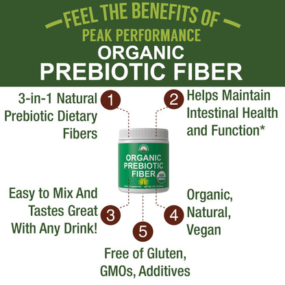 USDA Organic Prebiotic Fiber 3-in-1 Vegan Powder for Gut Health. Raw Whole Food Plant Based Prebiotics Digestive Supplement with Organic Inulin (Jerusalem Artichoke), Acacia Fibers, SunFiber Peak PerformanceBuy Supplements Australia