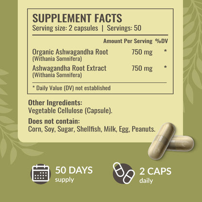 HERBAMAMA Ashwagandha Capsules - 1500mg Pure Ashwagandha Root Focus Supplement - Vegan, Non-GMO Mood & Calm Support Supplement for Adults, 100 Caps HERBAMAMABuy Supplements Australia