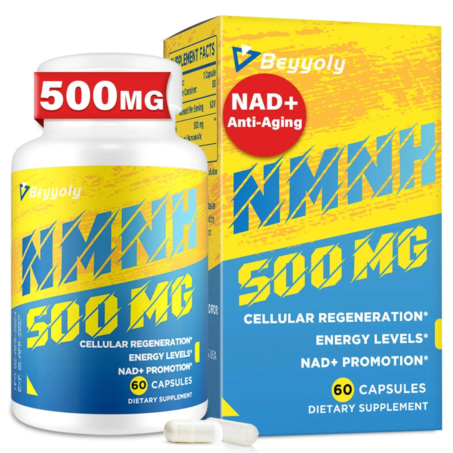 NMNH (NMN Supplement Alternative) NAD Supplements for Anti Aging, Energy, Immune, Focus (Dihydronicotinamide Mononucleotide) 500mg, to Boost NAD+ Levels As We Age, Pure Organic - 60 Capsules BeyyolyBuy Supplements Australia