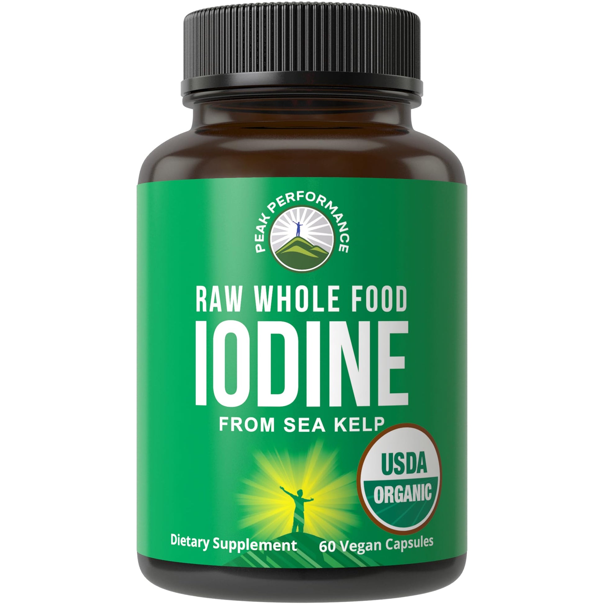 USDA Organic Raw Whole Food Iodine Supplement from Kelp (Ascophyllum Nodosum) - Potassium Iodide Tablets Alternative - for Thyroid, Energy, and Immune Support - 60 Vegan Capsules by Peak Performance Peak PerformanceBuy Supplements Australia