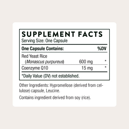 THORNE - Red Yeast Rice + CoQ10 - Maintain Healthy Cholesterol Levels & Supports Cardiovascular Health - Added Antioxidant Support* - Gluten-Free, Dairy-Free - 120 Servings THORNEBuy Supplements Australia