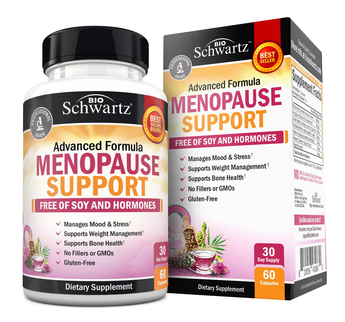 Herbal Menopause Support for Women - Supports Healthy Mood and Balance with Milk Thistle Chasteberry Black Cohosh Red Clover Turmeric Ginger - Menopause Supplements for Women - 60 Veggie Capsules BioSchwartzBuy Supplements Australia