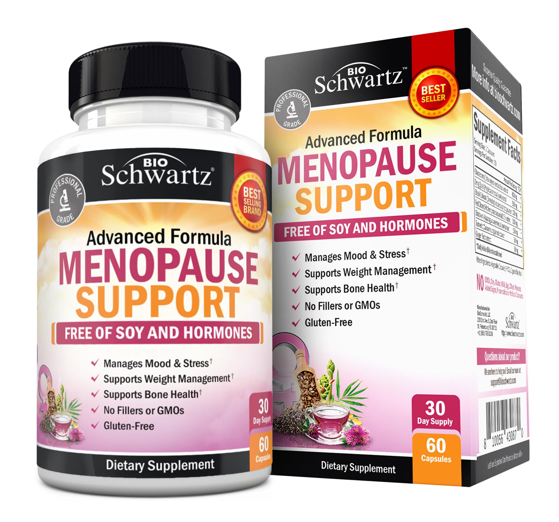 Herbal Menopause Support for Women - Supports Healthy Mood and Balance with Milk Thistle Chasteberry Black Cohosh Red Clover Turmeric Ginger - Menopause Supplements for Women - 60 Veggie Capsules BioSchwartzBuy Supplements Australia