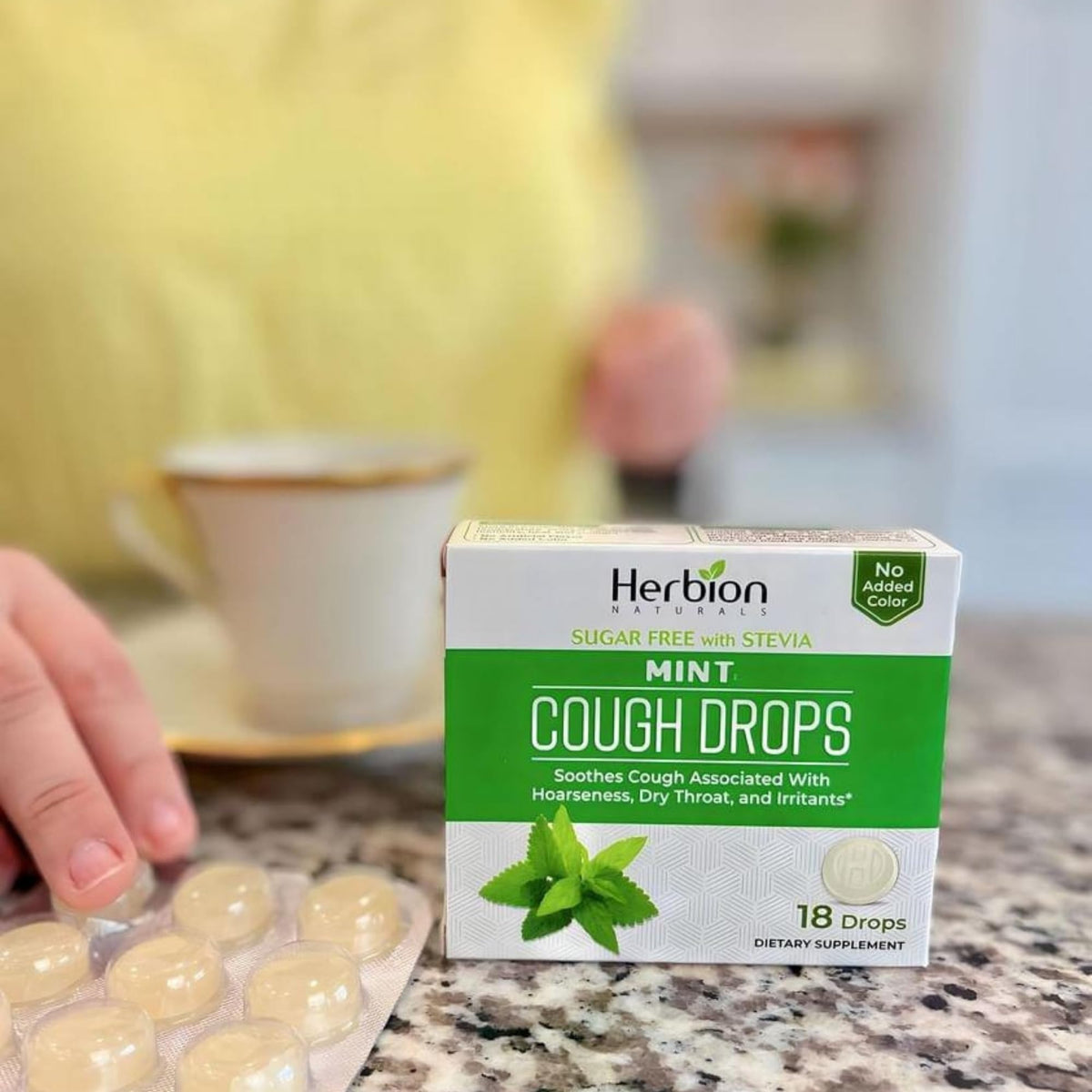 HERBION Naturals Cough Drops, Sugar Free with Stevia, Dietary Supplement, Soothes Cough, for Adults & Children Over 6 Years, 18 Count, Mint, Pack of 1 HERBION buy supplements Au