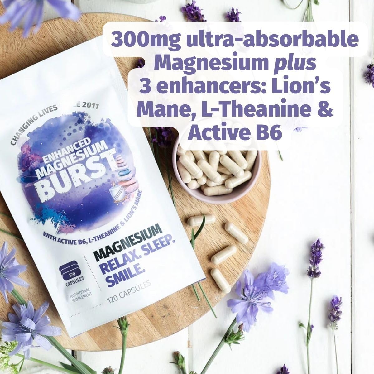 Enhanced Magnesium (Capsules) | Precise 300mg per Serving | Enhancement Blend: Organic Lion's Mane Extract, L-theanine, Active Vitamin B6 | 120 Capsules - by Organic Burst Organic BurstBuy Supplements Australia