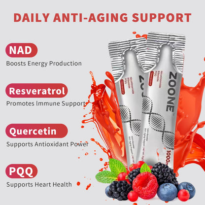 Zoone NAD Resveratrol Supplement, NAD+ Liquid Supplement 1000mg, with Nicotinamide Riboside, Resveratrol & PQQ, NAD Supplements for Men & Women, Healthy Aging & Boosts Cellular Energy – 30 Packs ZooneBuy Supplements Australia